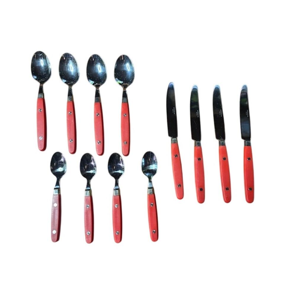 Annova France INOX Flatware Set 12 Pc Red Handle French Bistro Cutlery